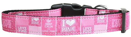 I Heart Pink Nylon Dog Collar XS